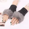 Gants tricotés d'hiver longueur de bras plus chaud extérieur solide gants sans doigts fausse fourrure de lapin mitaines gants chauffe-bras gant semi-doigt AYP6460