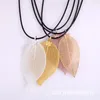 Fashion Natural New Leaf Butterfly Pendant Collier avec collier de corde en cuir cadeaux de la Saint-Valentin Cadeaux de mère pour femmes en gros de la pierre précieuse