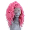 Moda 14-26 polegada Natural Ondulado Rosa Vermelha Onda Longa Perucas Misture Peruca Dianteira Do Laço Sintético Resistente Ao Calor Da Fibra Do Cabelo Partido Cosplay Peruca 10 cores