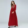Ближний Восточный Афганский Абая Дубай Красное Мусульманское Платье Цветы Вышивка Kaftan Халат Турецкий Исламский Плюс Размер Одежда Длинные платья
