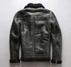 Black AVIREXFLY men leather jackets with lamb fur lining B3 sheepskin genuine with Diagonal zipper