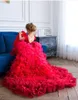 Robes de demoiselle d'honneur rouge en tulle, jupes à plusieurs niveaux, col à bijoux, manches cape, robe de concours de fleurs faite à la main, dos nu, robe formelle pour petites filles 62