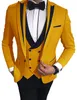 Moda Bir Düğme Mavi / Beyaz / Mor / Yeşil Düğün Erkekler Tepe Yaka Üç adet İş Damat smokin (ceket + pantolon + Vest + Tie) W1014 Takımları