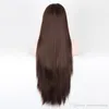 Perruques de cheveux synthétiques longs et lisses, 70cm, brun foncé, bon marché, de haute qualité, livraison gratuite