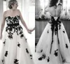 Sexig svartvitt land Bröllopsklänningar Brudklänningar Plus Storlek Sweetheart Tulle Ribbon Corset Back Reception Dress Boho