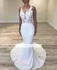 Basit Mermaid Gelinlik 2019 İlkbahar Yaz Sheer Boyun Gelinlikler Düğmeler Geri Sweep Tren Düğün Vestidos Ucuz