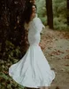2020 elegant av axel sjöjungfru bröllopsklänningar spets applique sopa tåg långa poet ärmar bröllop brudklänning vestido de novia