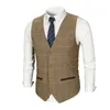 Gilet da uomo smart casual Gilet di tweed marrone Gilet slim fit in cotone stile britannico Canta petto Abito da sposa scozzese Gilet Suit245U