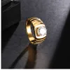 HIP Hop Bling Iced Out Cubic Zirconia Ring IP Gold Filled Titanium Anelli in acciaio inossidabile per uomo Donna Hiphop Rapper Jewelry