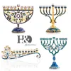 Candeliere Hanukkah Menorah floreale smaltato dipinto a mano HD Candelabro a 9 rami impreziosito da cristalli Stella di David Hamsa
