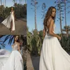 Asaf Dadush Alto Lado Dividir Vestidos de Noiva Boho Boho Espaguete Pescoço Contas de Rendas Vestidos de Noiva Para Os Jardins Da Praia Baratos Vestidos De Casamento