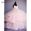Różowe sukienki z kwiatami dla dziewcząt dla dzieci suknie balowe wielopoziomowe falbany Backless Pierwsze sukienki komunii 2023