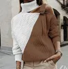 Frauen Neue Designer Kontrast Farbe Pullover Patchwork Gestrickte Häkeln Hohl-out Pullover Tops Mode Straße Weibliche Rollkragenpullover