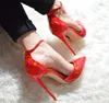 donne libere di modo pompe pompe di cuoio donne tacchi rossi a punta 12 cm cinturino alla caviglia vernice femminile sexy tacchi alti scarpe da sposa