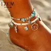 Bohemian sjöstjärna sten anklets uppsättning för kvinnor vintage handgjorda våg anklet armband på ben strand ocean smycken