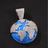 ICED OUT CZ BLING BLUE EARTH COLLAR COLGANTE HOMBRE Micro Pave Cubic Zirconia Collar de diamantes simulados