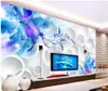 사용자 정의 모든 크기 3d 입체파 블루 블루 릴리 3D TV 배경 벽