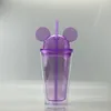 8colors!! Mouse Ear tumbler 15oz Acrylic tumblers Plastic drink cup with dome lid double Wall mug with colorful straw summer drink cups