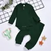 Baby kläder sätter spädbarn stickade bomull rompers byxor passar våren höst solid mode långärmad jumpsuits pojke flicka outfits 2pcs yp106