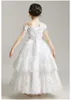 2020 Vit Lace Beading Crystal Flower Girl Dresses for Wedding Designer Off Shoulder Två Lager Overkirt Lace-Up Girls Pageant Party Dress