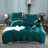 Heimtextilien Goldrand-Satin-Seiden-Bettwäsche-Set, Stickerei-Bett-Set, Bettbezug-Bettlaken, flaches Bettlaken oder Spannbettlaken, Queen-King-Size-Bett 8030686