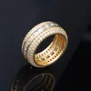 Nytt mode 18k guld vit guld blingbling cz cubic zirconia fullt uppsättning fingerband ring lyx hip hop diamant smycken ring för män kvinnor