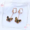 Fashions925 Silverpläterad 18k Guld Slim Temperament Fourleaf Clover Tiger Eye Stone Farterfly Earrings9170766