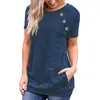 Ny Grundläggande T-shirt Vinter Höst Kvinnor T-shirts O-Neck Långärmad Top Casual Knappar Fickor Bottoming Tee Plus Size GV579