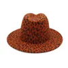2019 NUEVO Invierno Moda Amplia Amplio Leopardo Impresión de Lana de Invierno Fedora Fieltro Sombrero Para Mujeres Nueva Moda Cálido Panamá Hat Jazz Cap