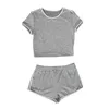 Dames Sport Yoga Set Vrouwelijke Effen Kleur O-hals Korte Mouw Top en Tight Shorts Fitness Running Gym Clothes Suit1