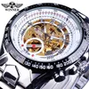 Winner Classic Series Movimiento dorado dentro de plata Acero inoxidable Mens Skeleton Watch Top Brand Luxury Fashion Reloj automático W188x