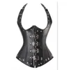 Taille Bauch Shaper Schwarz Steam Punk Leder Offenen BH Korsett Bustier Sexy Dessous Gürtel Schnalle Weste Frauen Schnürkorsetts C2280827