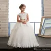 Meninas Vestidos para casamentos fora do ombro apliques de renda Tulle Andar de comprimento infantis vestidos de festa de aniversário das crianças