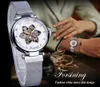 Forining Mechanische dames horloge waterdichte automatische casual klok zilveren mesh lichtgevende hand slanke diamant mode dames horloge262c