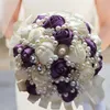 Silk Satin Rose wedding bouquets multi purple royal blue bridal wedding flowers for bridesmaid diamond pearls crystal dec189Q