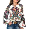 Women Blouse Summer Tops Casual Floral Print Blusa Lantern Sleeve Top Printed Loose Pullover O-Neck Top Blouse