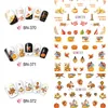 12 Mönsterblad Thanksgiving Water Decals Yellow Pumpkins Autumn Harvest Nail Art Transfer Sticker 2517CM Sheet1602846