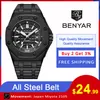 BENYAR Relógios masculinos de quartzo moda casual 30M relógio esportivo à prova d'água relógio de pulso masculino de aço inoxidável reloj hombre New278p