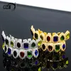 personalized Real 18K Gold Bling Colorful Diamond Teeth Grillz Iced Out CZ Tooth Grills Vampire Mouth Fang Grill Hip Hop Rapper Jewelry
