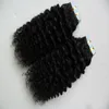 Tejp i remy mänskligt hår mongolsk kinky lockigt 10 "-26" dubbelsidigt naturligt humant hår pu hårförlängningar 40 Stycke