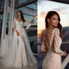 Oksana Mukha Wedding Dresses Long Sleeves Backless Detachable Train Castle Bridal Gowns Lace Appliques Beads Mermaid Wedding Dress