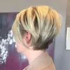 Seitenteil Ombre Blonde kurze Bob-Perücke Gerade synthetische Lace-Front-Perücken mit Pony Hitzebeständige Faser ohne Kleber für weiße Frauen