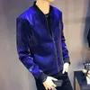 メンズジャケット光沢のあるジャケットコートJaqueta Masculinoブルーシルバーグレーブラックステージ衣装シンガークラブパーティースリムメン2021 1