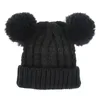 Fashion-Kid Knit Crochet Beanies Hat Girls Soft Double Balls Winter Warm Hat 12 Colors OutdoorPompom Ski Caps dc814