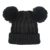 Мода-Kid вязать крючком шапочки Hat Девушки Soft Double Balls Winter Warm Hat 12 цветов OutdoorPompom Ski Caps dc814