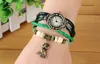 Мода ретро кожаные обмотки браслет часы с сплавом сова подвесной наручные часы веревки плетения животных
