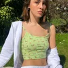 Blusas curtas estampadas florais de verão estampadas fashion sem costas roxas blusas verdes chiques de verão lindas 2146