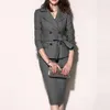 Stylish Bar Spring Skirt Suit Women Elegant Work Long Sleeve Buttons Turn Down Collar Coat & Slim Bodycon Pencil Skirts Suits1