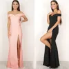 Femmes chaudes robes à épaules dénudées décontracté longue Maxi soirée plage longue robe solide rose noir col en v Costume d'été