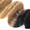 Brasilianska 12 till 26 tum 1B 27 Två ton Blondin Ombre färg 120g Kroppsvåg Drawstring Ponytails Virgin Human Hair Extension